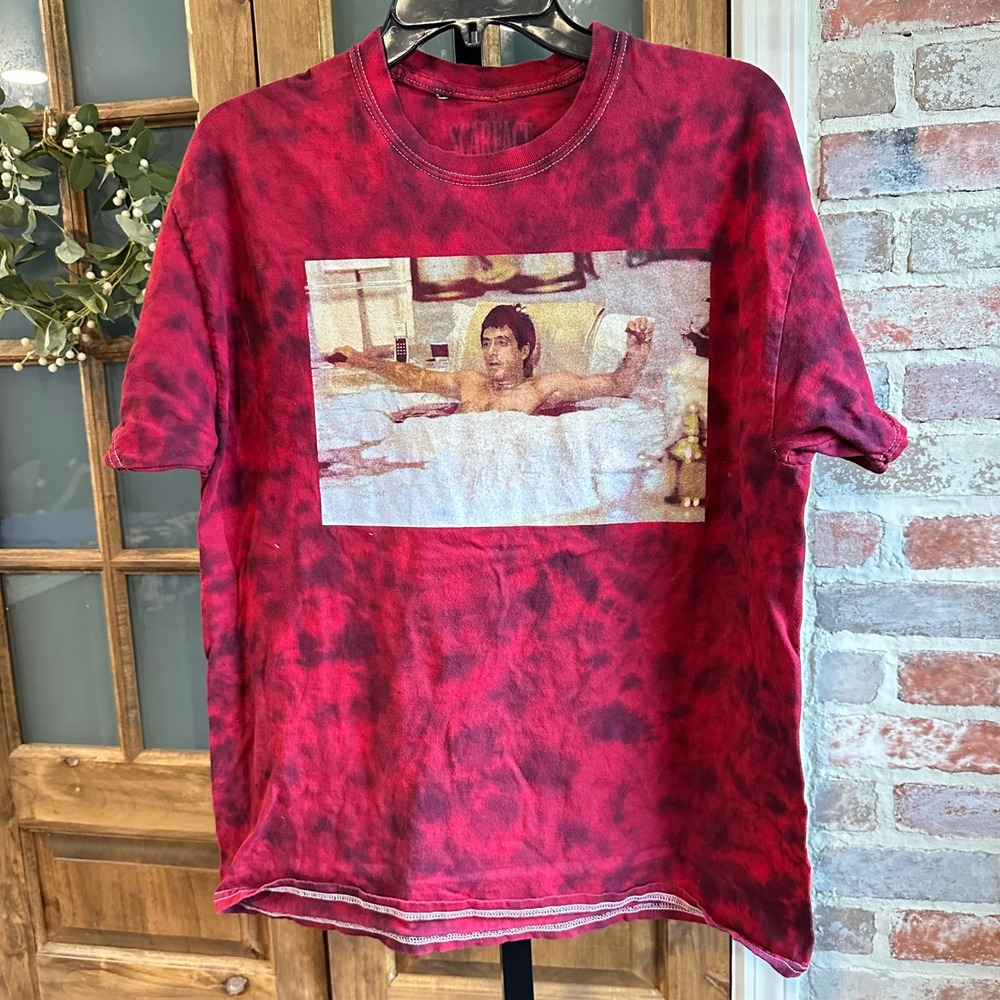 Scarface‎ Graphic T-Shirt Mens Medium Red Black Tie Dye Tony Montana Movie Tee